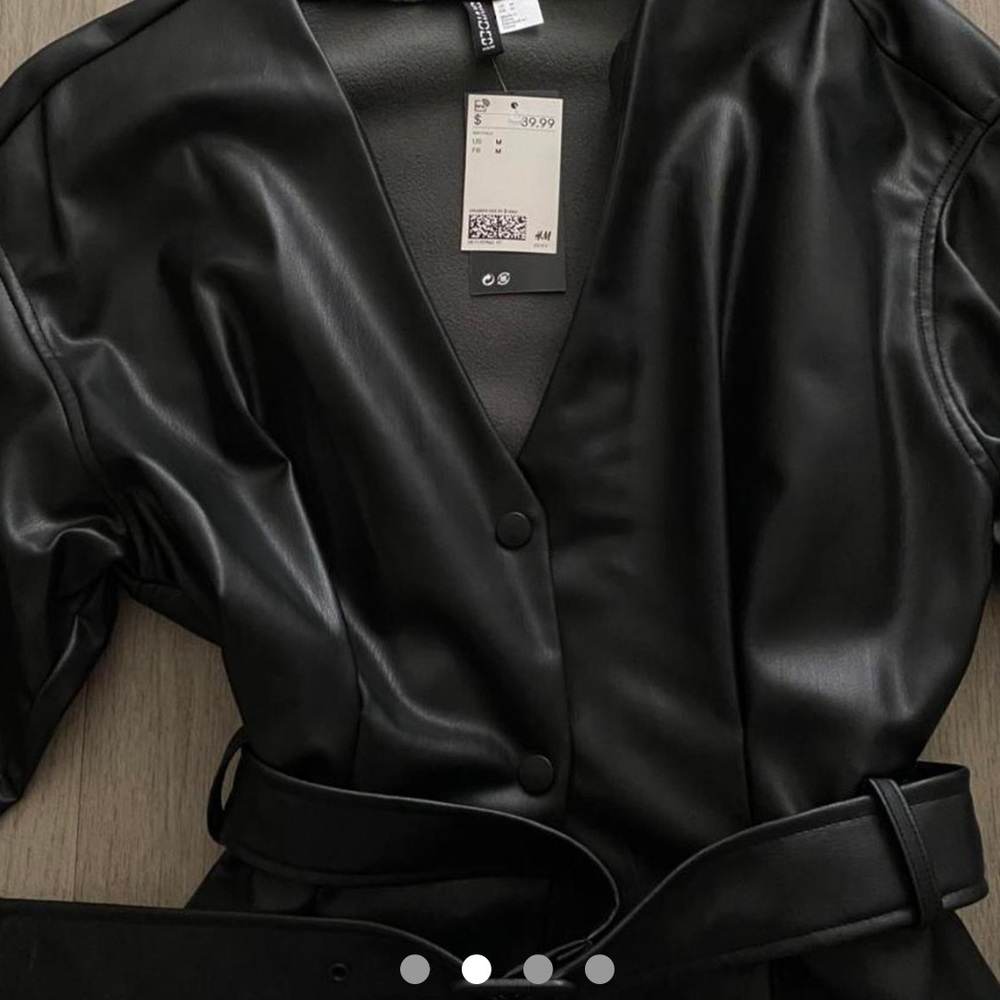 H&M black leather button up belt dress - Picture 2 of 4